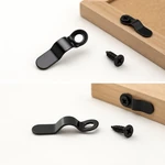 Top and side views of a black offset turn button beside its screw.