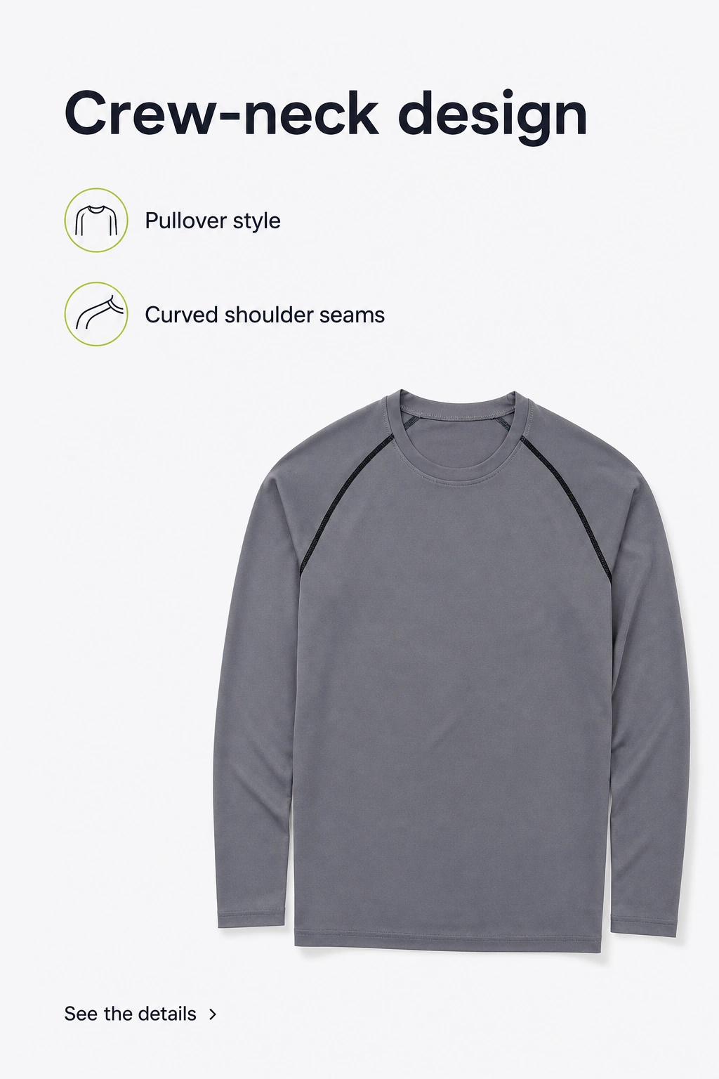 T-shirt gris argent avec col rond et coutures d’épaule courbes