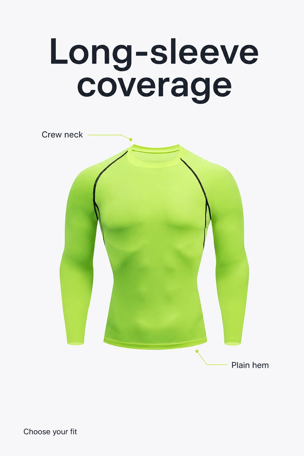 T-shirt de sport vert à manches longues et ourlet simple
