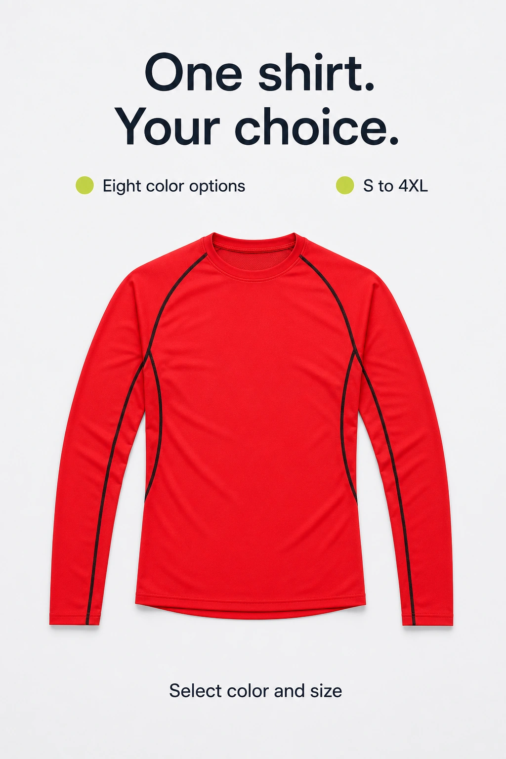 Un t-shirt rouge à manches longues avec les choix de coloris et de taille