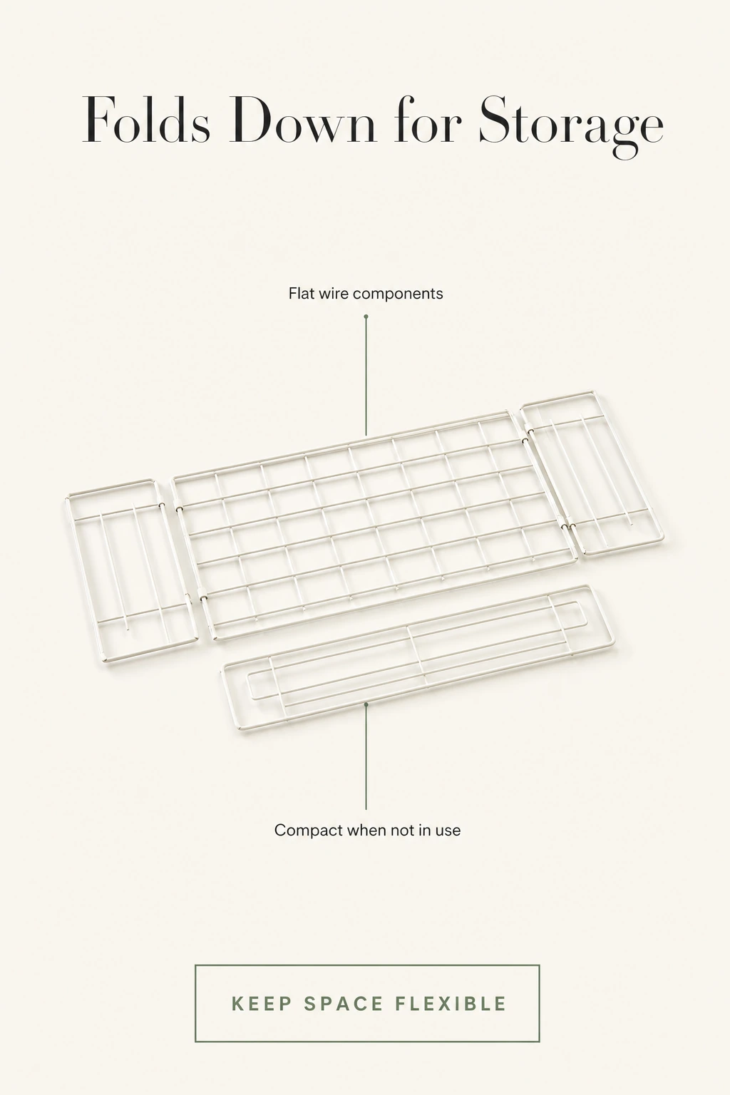 Folded white wire basket components laid flat