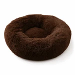 Couchage brun chocolat à poils longs avec bord rond rembourré