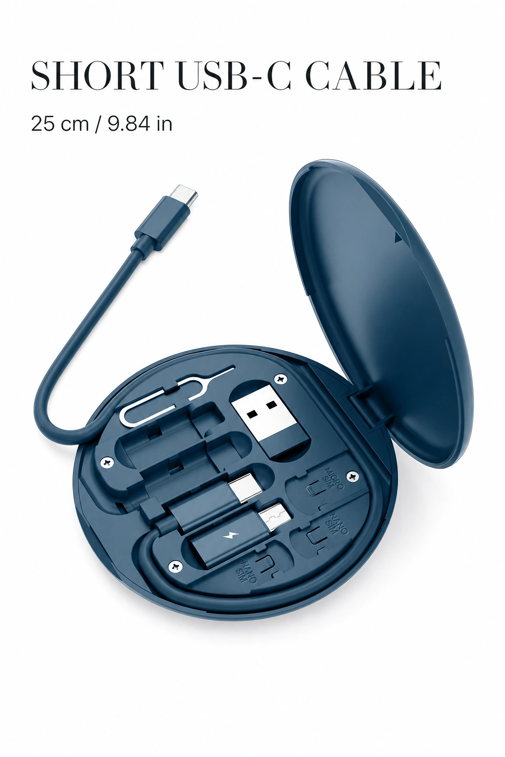 Kit azul con cable USB-C e indicación de longitud de 25 cm