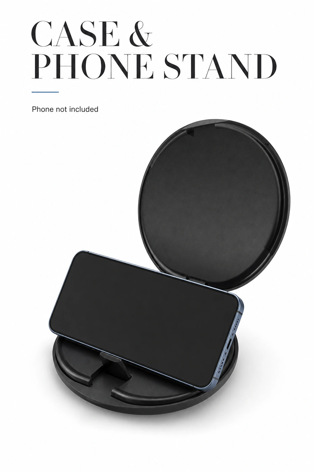 Estuche de almacenamiento usado como soporte para un teléfono horizontal