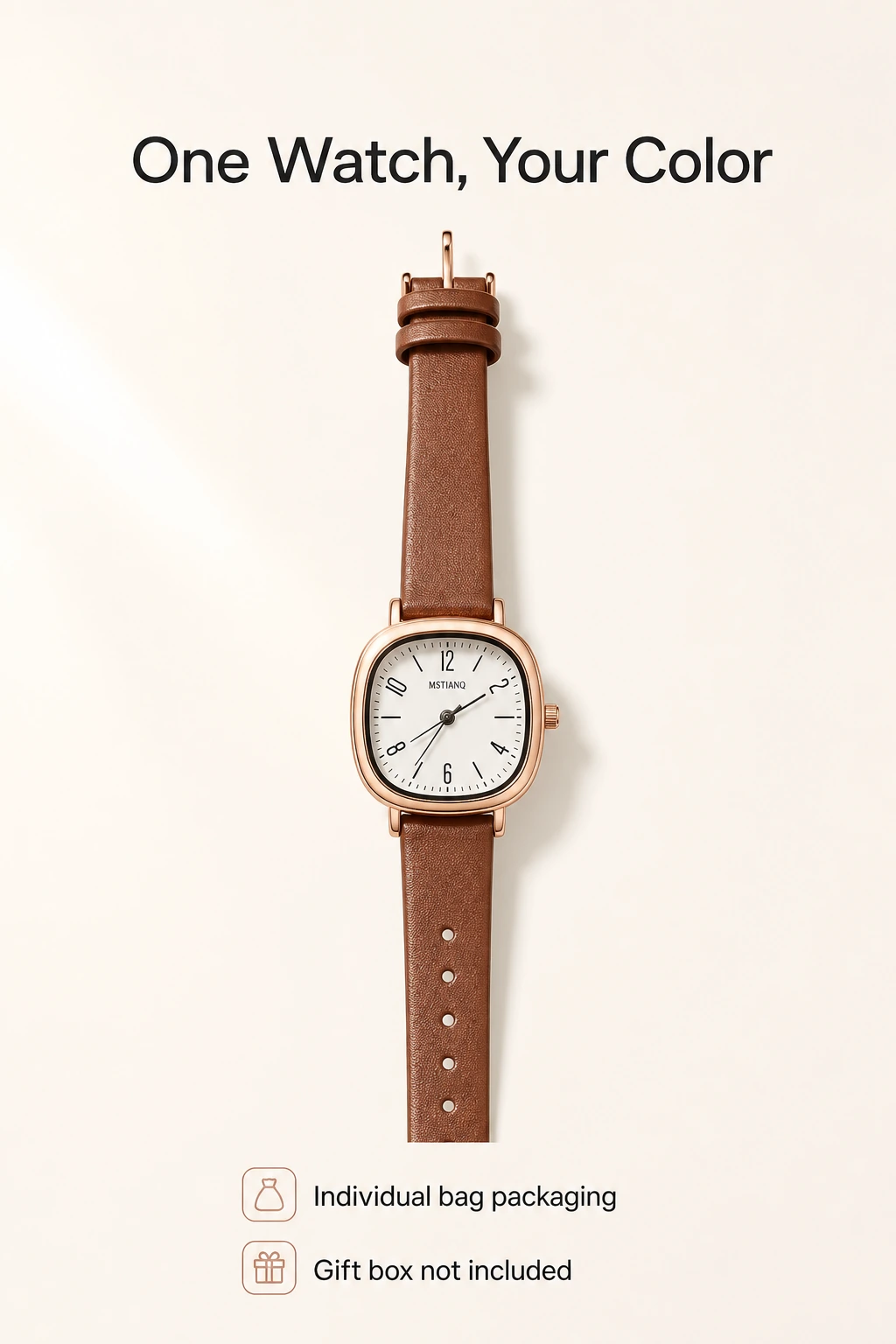One brown watch with individual-bag and gift-box information