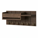Brauner Wandorganizer aus Holz mit Brieffach, kleinem rechten Ablagefach und sechs Doppelhaken