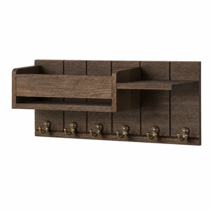 Schlüsselbrett aus Holz mit Postfach und 6 Haken
