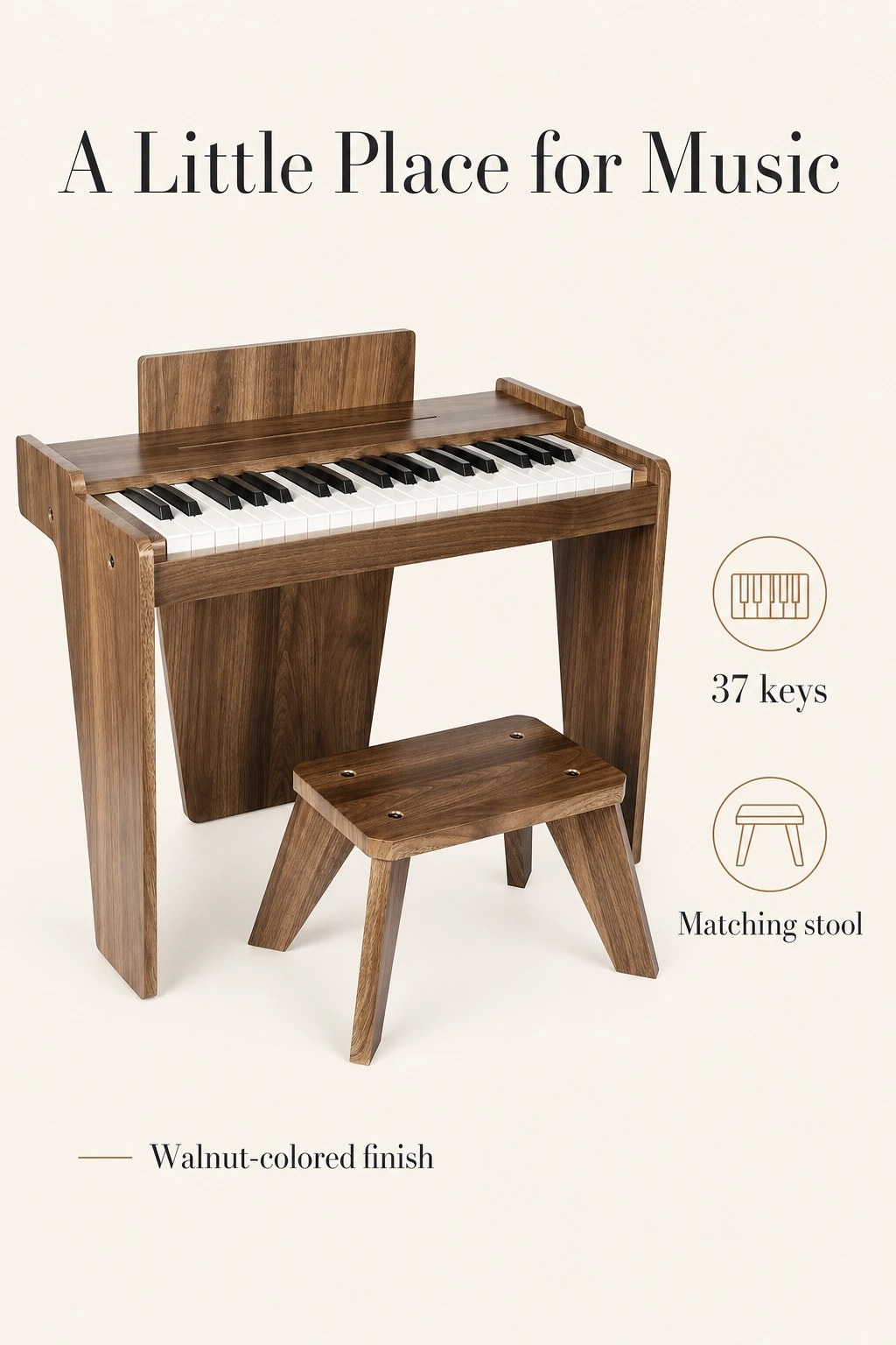 Piano digital color nogal de 37 teclas con taburete