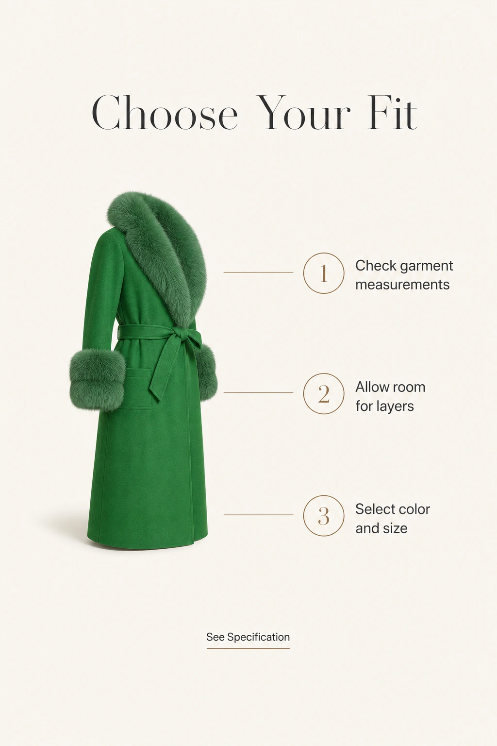 Guide to comparing coat measurements, layers, color and size