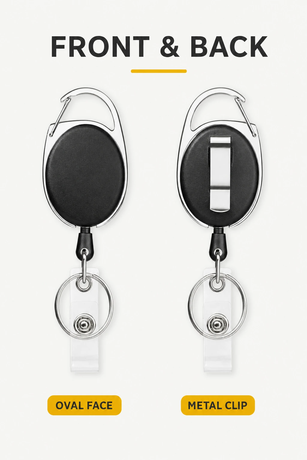 Front and back views of the same reel with back belt clip