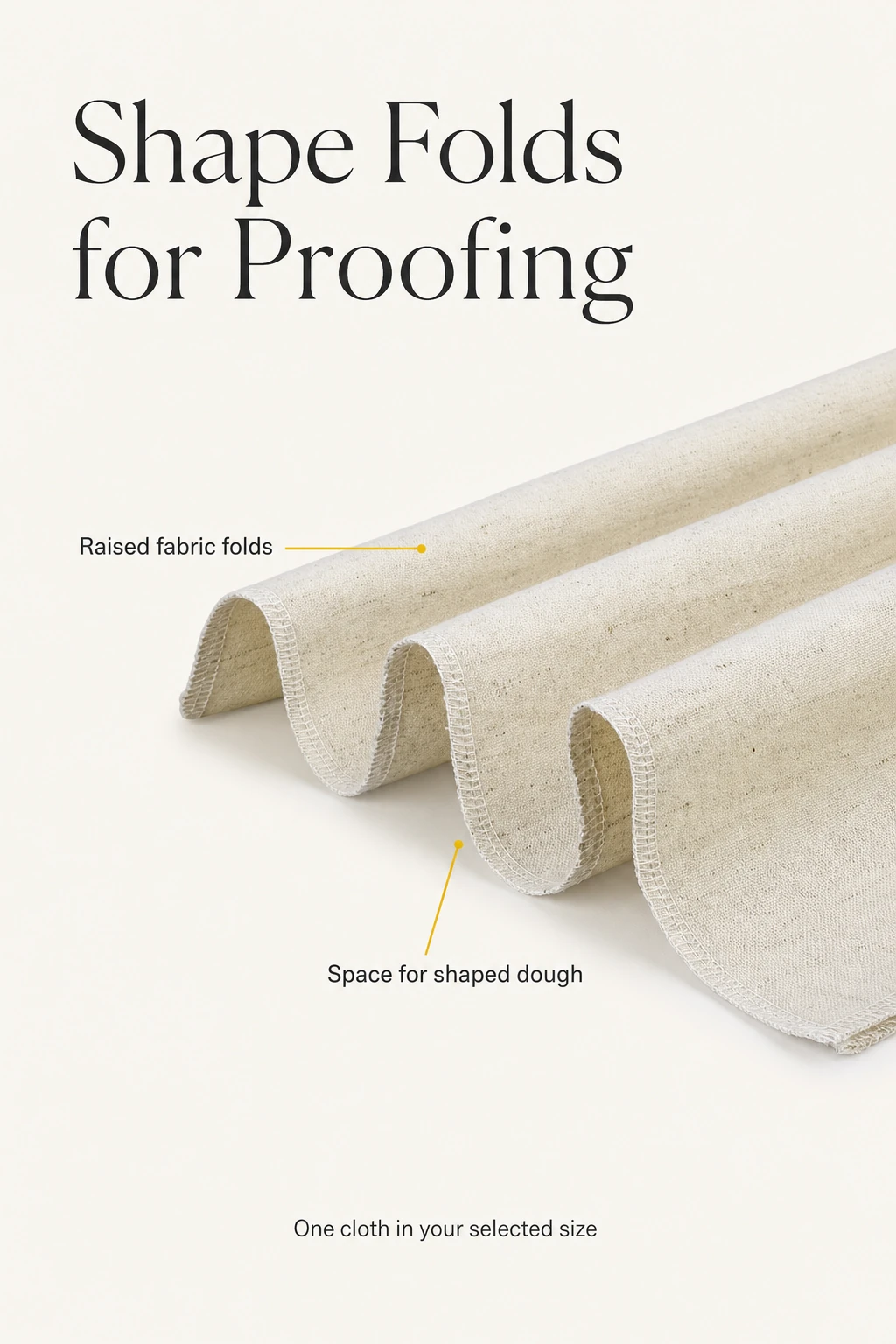 Instructional graphic showing raised couche folds, space for shaped dough and one cloth in the selected size
