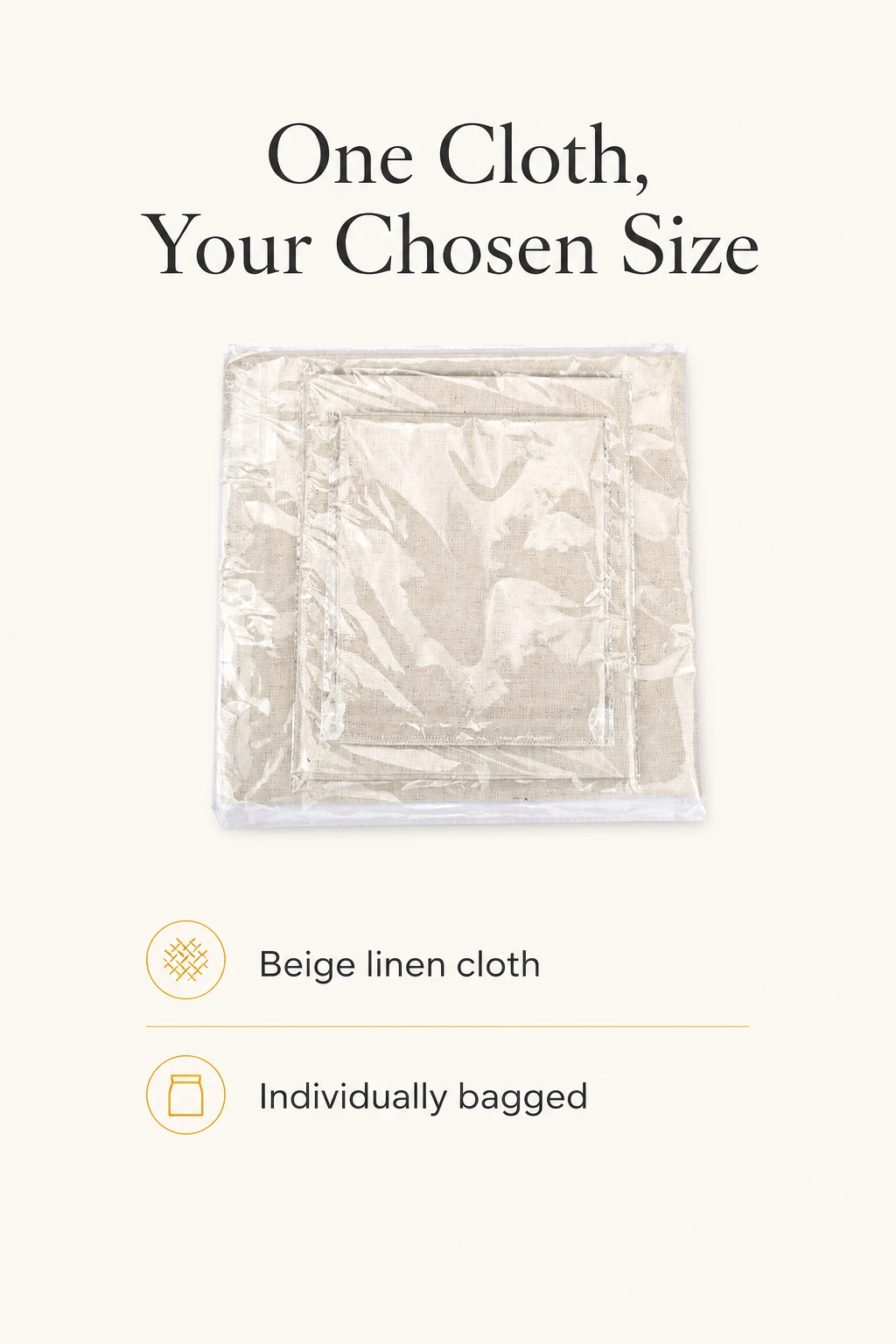Beige linen couche folded inside an individual clear OPP bag